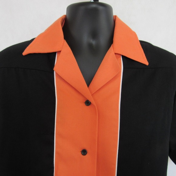 Retro Bowling Shirt Cruisin USA SM Button Down Orange & Black Rockabilly - Picture 3 of 7
